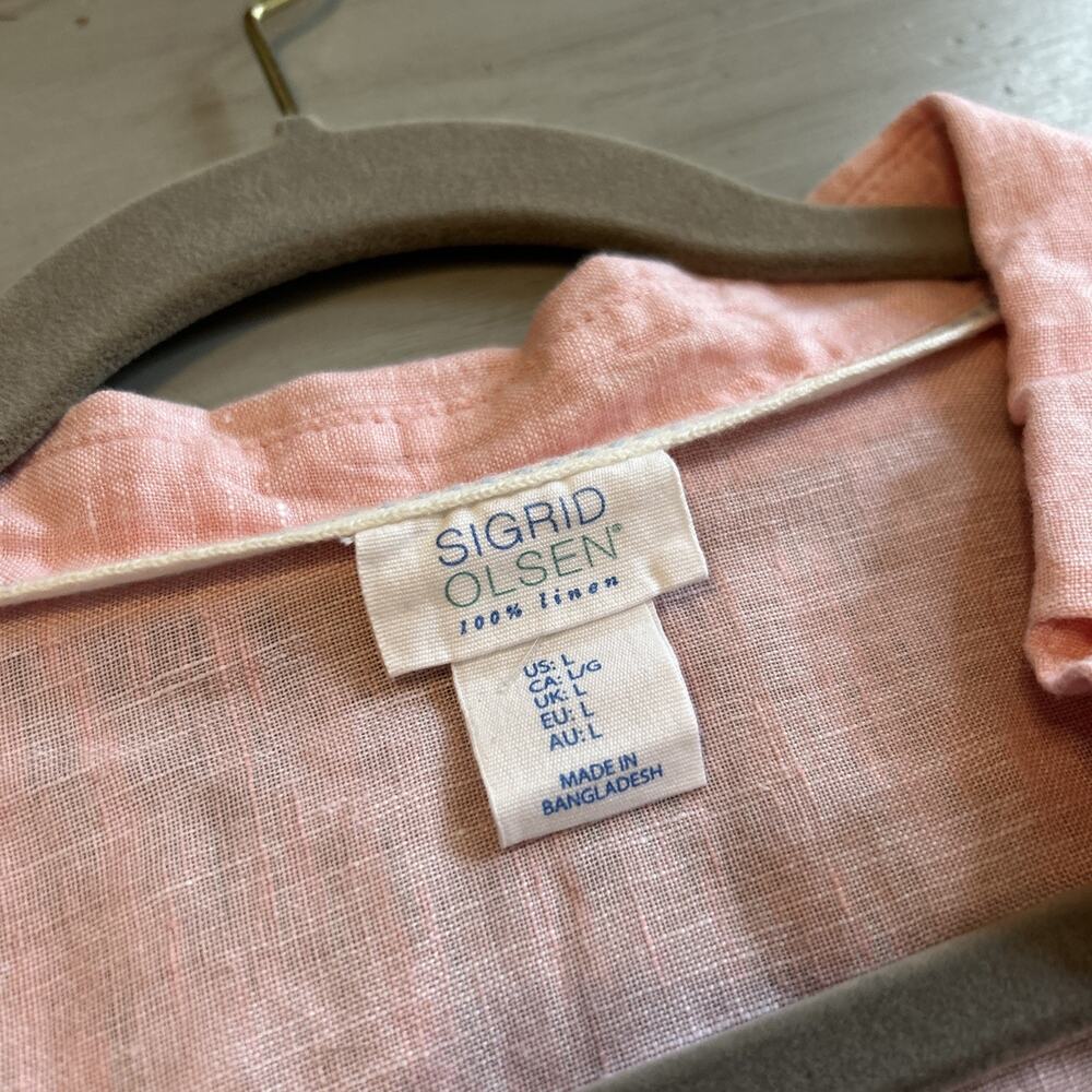 Sigrid Olsen Pink Blue 100% Linen 3/4 Sleeve Shirt Sz L Minimalist Lagenlook - Picture 2 of 9